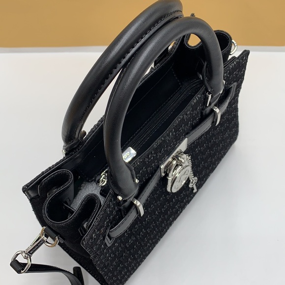 Michael Kors Hamilton Small Logo Embossed Washed Denim Satchel black color - Picture 14 of 15